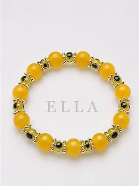 Yellow Glass Beaded Bracelet with Silver Accents | Stretch Stack